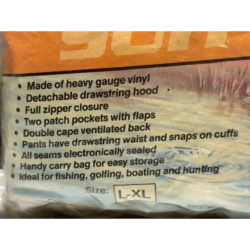 Vintage Gold‎ Cup 3 Piece Clear Storm Suit Vinyl Rain Gear Kmart L-XL New